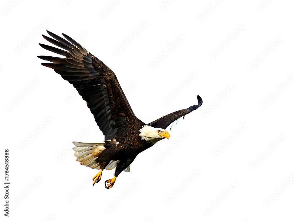 Obraz premium Majestic bald eagle soars through the air with outstretched wings