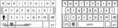 Modern phone keyboard flat and outline icon set of smartphone. Typing interface button, mobile keypad layout designs digital qwerty input communication, messages and technology vectors illustration.