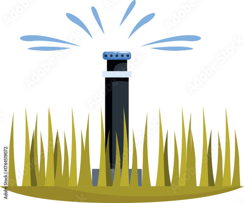 Water sprinkler spraying water on green grass in garden, providing hydration for healthy growth