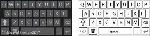 Modern phone keyboard flat and outline icon set of smartphone. Typing interface button, mobile keypad layout designs digital qwerty input communication, messages and technology vectors illustration.