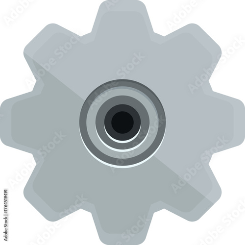 Surveillance concept illustrated by a gear wheel with a central eye, symbolizing control, security, and vigilance