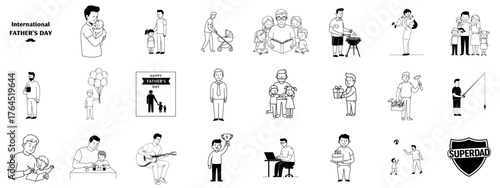 Icon set for Father's Day featuring various father-child activities  