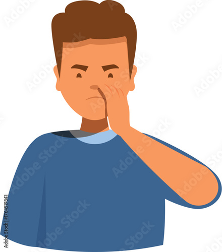 Teenager covering his nose and mouth because of a bad smell