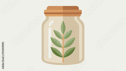 An ecofriendly glass jar with a wooden lid displaying a delicate botanical print on the label highlighting the purity of organic ingredients.