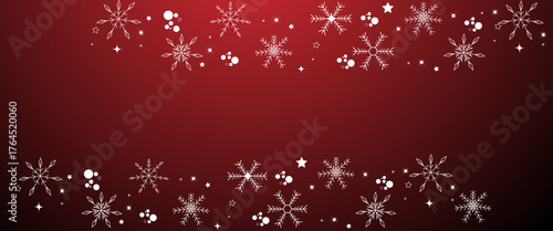 White and dark red seamless snowflake border, Christmas design for greeting card.