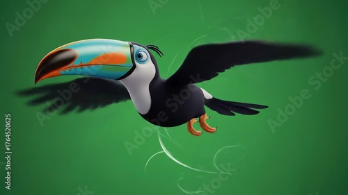 Colorful Toucan in Flight: Animated Bird Illustration.
