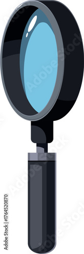 Magnifying glass with black handle and blue lens, symbolizing exploration, searching, and focused observation
