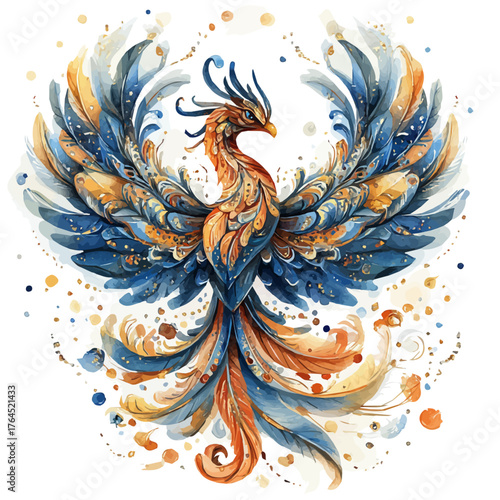 watercolor of Phoenix Brooch, vector, isolated on a white background.