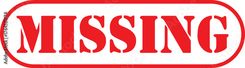 Missing Rubber Stamp Vector – Red Grunge Label Design for Documents - missing stamp, rubber stamp, grunge stamp, red stamp, missing label, document mark, office stamp, lost file, unavailable document,