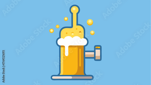A lively graphic of a beer tap with cascading golden beer emphasizing bubbles and froth in midpour.