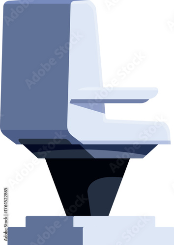 Futuristic pilot seat standing on a platform, side view, isolated on white background