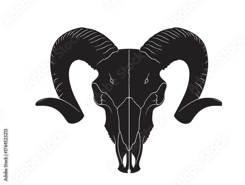 Ram Skull icon in silhouette white background.
