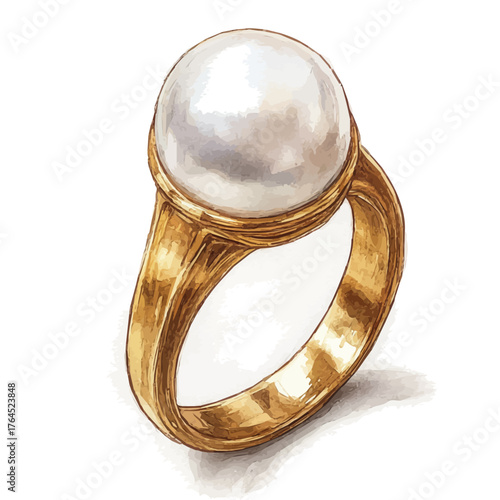 Pearl Ring, watercolor clipart vector, isolated on a white background.