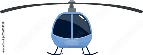 Modern light helicopter hovering in the air, front view cartoon vector icon isolated on white background
