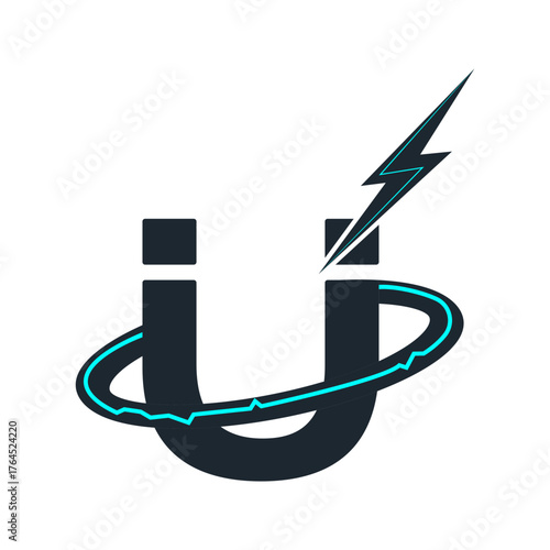Magnet attraction icon gray vector graphics Initial Letter U Universe Logo Design Element Stock Vector 