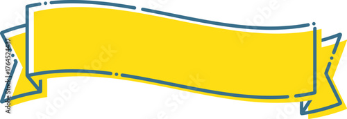 明るく目を引く黄色のリボンバナー素材 – ポップで親しみやすいデザインフレーム