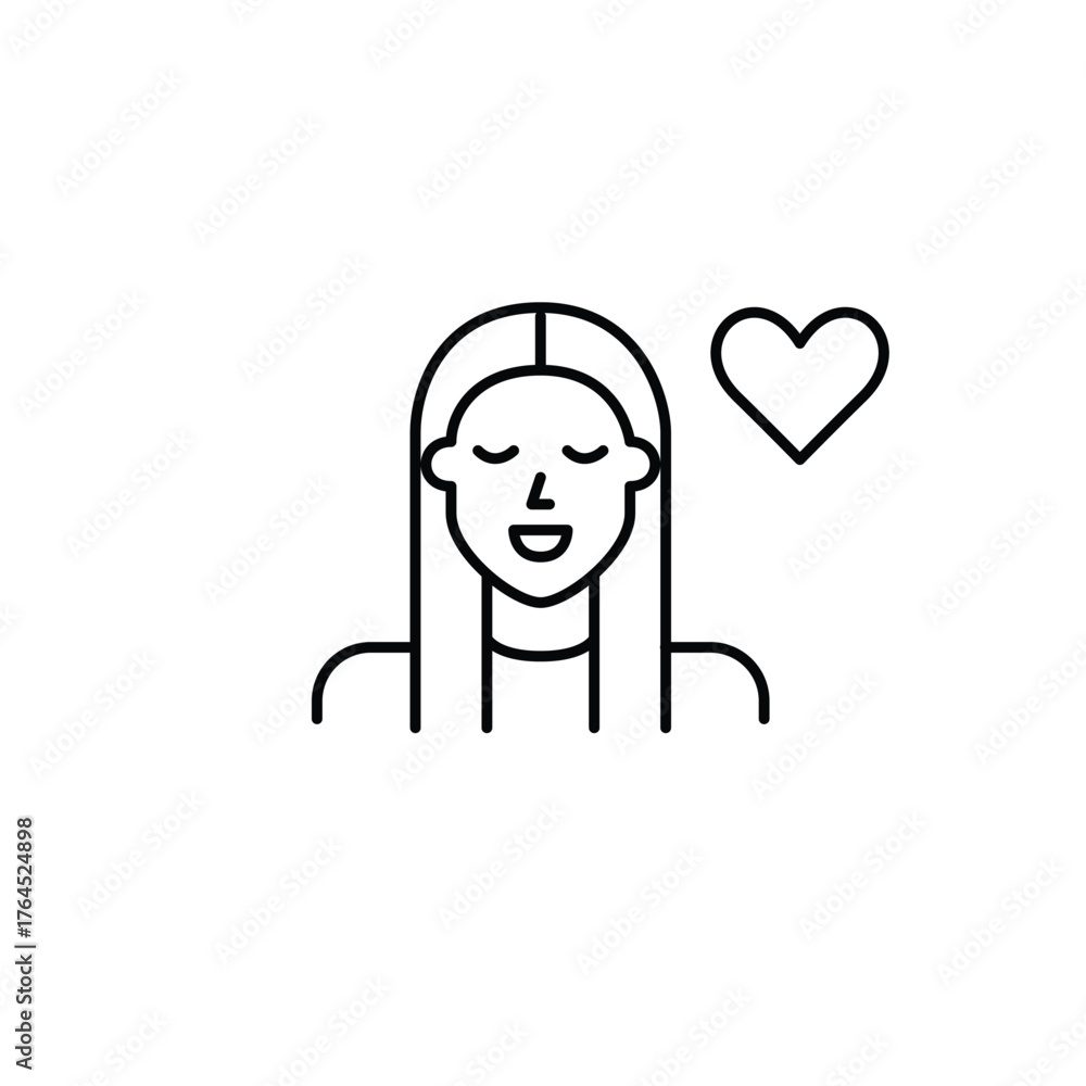 Obraz premium Woman and heart. Caring customer support, trusted health and charity services. Pixel perfect, editable stroke vector icon