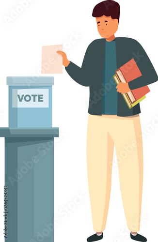 Young student is casting his vote at polling station, exercising his democratic right and participating in political process