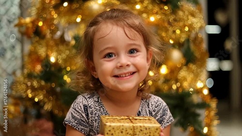 little girl with christmas tree