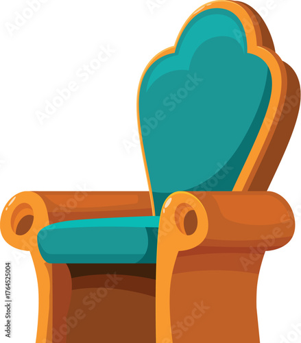 Comfortable cartoon king throne with blue upholstery and orange frame offering a luxurious seating experience