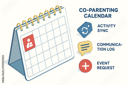Co-parenting calendar with activity sync, communication log, and event request features