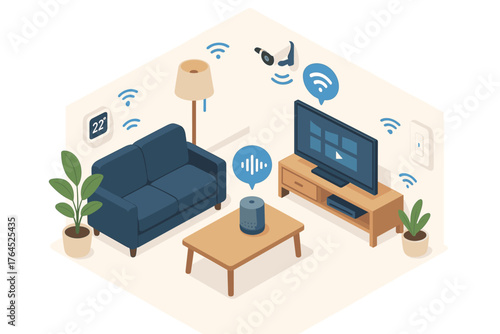 Smart living room with home automation devices and wireless connectivity