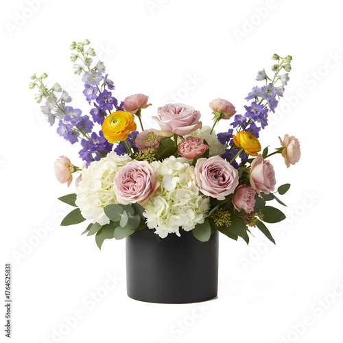 Elegant Floral Arrangement in Black Ceramic Pot on transparent Background