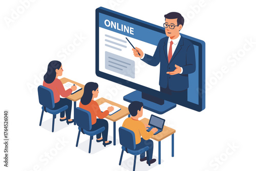 Asian adults engaged in online learning session with male instructor
