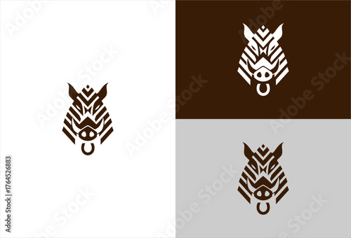 Boar head logo in brown & white against white, brown, & gray backgrounds