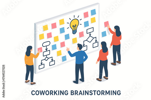 Team collaboration brainstorming with sticky notes and diagrams