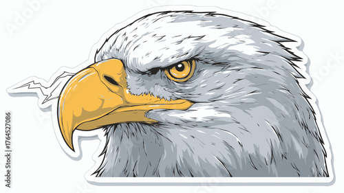 Majestic eagle head illustration, fierce predatory bird with sharp yellow beak and intense eyes, powerful wildlife vector art
