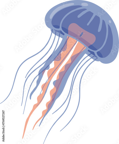 Flat Simple Jellyfish Aquatic Underwater Creature Ocean Life Illustration