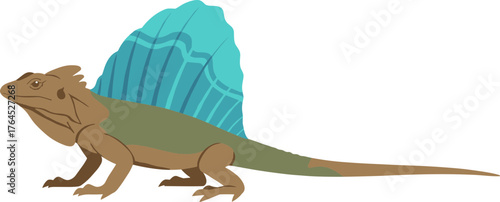 Flat Illustration Detailed Dimetrodon Dinosaur Animal Creature with Sail on its Back