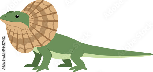 Flat Style Detailed Frilled Lizard Animal Cartoon Illustration on Isolated White Background