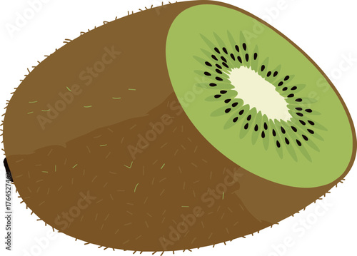 Detailed Flat Illustration of a Sliced Kiwi Fruit Tropical Food
