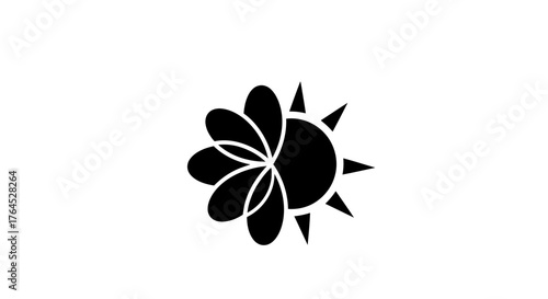 Abstract Black Flower Sun Symbol.