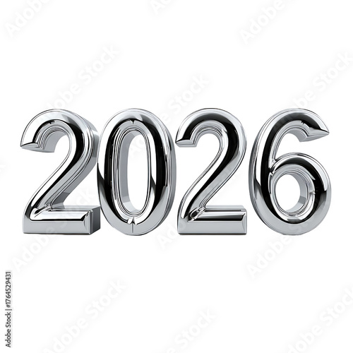 3D Metallic 2026 Text Design Isolated on Transparent Background