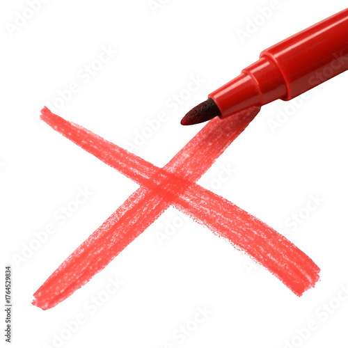 Red cross mark hand drawn marker isolated on transparent background