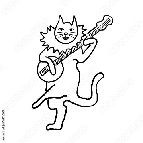 isolated halloween cat play on instrument in hand drawn style in vector. illustration for website sticker mascot poster.