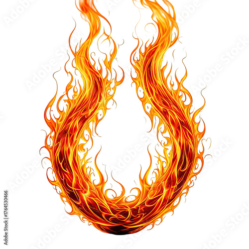 Fiery abstract shape resembling a flaming loop against a black background