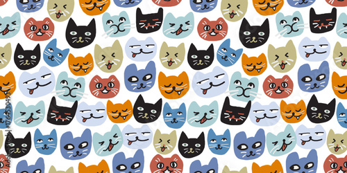 seamless pattern with cat's heads in hand drawn style in vector. Element for banner, wallpaper, wrapping, backdrop, background.