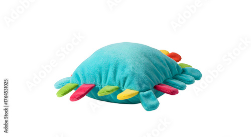 BABY TOYS - Colorful plush sensory cushion with multicolored fabric tabs for baby development and tactile play