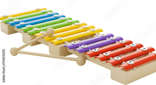 BABY TOYS - Colorful xylophone musical instrument with rainbow-toned metal keys and wooden base, perfect for children's music education and playful learning