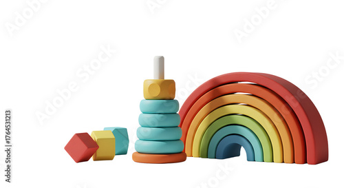 BABY TOYS - Colorful wooden stacking toy and rainbow toy for children?s play and learning, perfect for educational or nursery decor