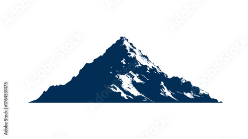 Abstract blue mountain peak vector isolated on white. High rocky summit with textured details, iconic nature landscape graphic.