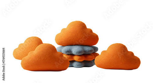 BABY TOYS - Orange and blue cloud-shaped cushions stacked on a black background, modern abstract interior decor, perfect for creative spaces