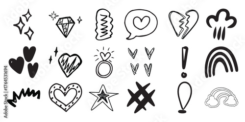 Hand-Drawn Doodle Icons: Hearts, Stars, Rainbows, and More