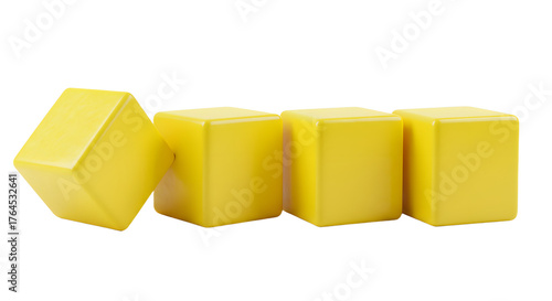 BABY TOYS - Yellow cubes in a row on a white background, isolated geometric shapes perfect for design and educational materials