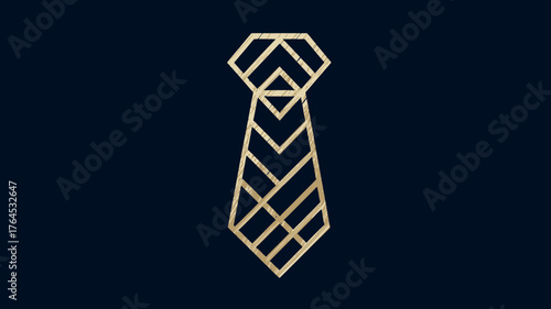 Elegant geometric necktie illustration in art deco style. Gold abstract fashion accessory on dark background, perfect for luxury menswear.
