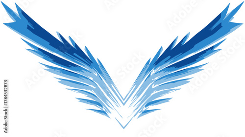 Dynamic abstract blue wings graphic design element. Stylized vector illustration with sharp, icy, or feather-like texture.